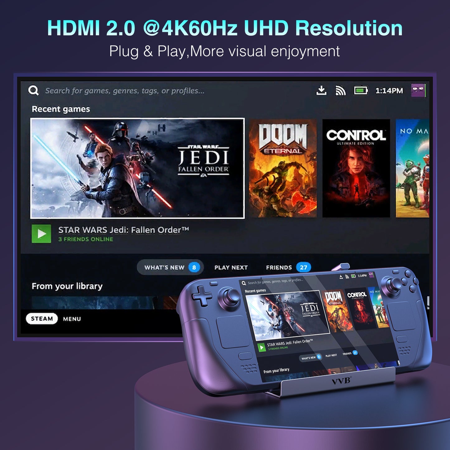 Steam Deck Dock,Docking Station for Steam Deck/ROG Ally,6-in-1 Stream Deck Dock with HDMI 2.0 4K@60Hz,Gigabit Ethernet,3 USB-A 3.0 and 100W USB-C Charging Port Compatible with Steam Deck OLED