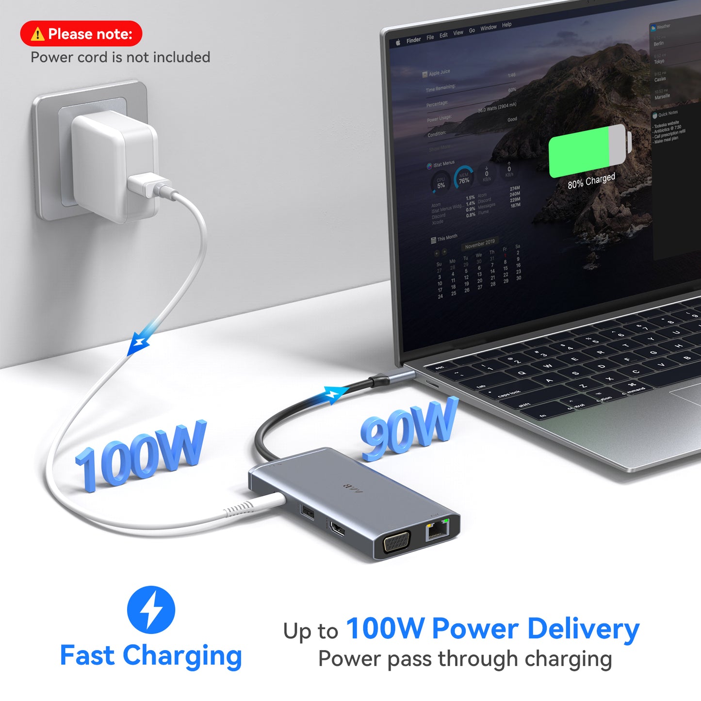 Hub USB C, Adaptateur Multiport 9-en-1, Stations d'accueil, USB-C vers HDMI 4K et VGA, Ethernet RJ45, Audio/Mic, PD 100W, Ports USB 3.0, Docking Station pour MacBook Pro/Air Dell HP Lenovo etc.