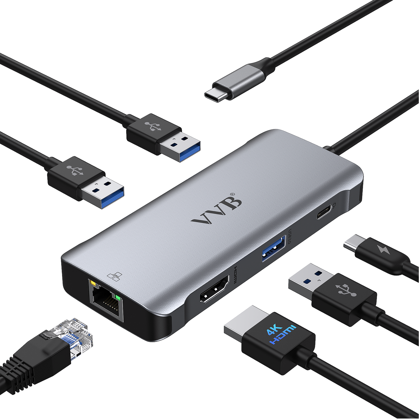 USB C Hub Multiport Adapter, Mac Adapter USB C Dongle for MacBook Pro/Air, Thunderbolt 3/4 Adapter, 6 in 1 USB-C Hub to HDMI, Ethernet, 100W PD, 3 USB 3.0 Ports for Dell, Lenovo, HP, Surface Go