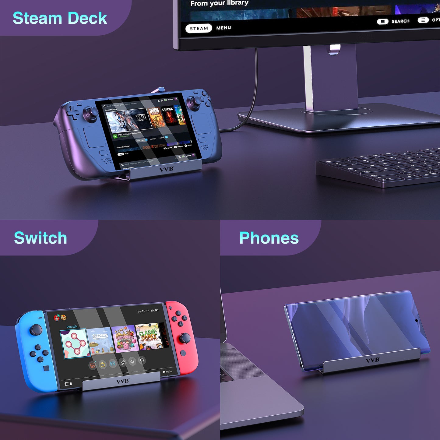 Steam Deck Dock,Docking Station for Steam Deck/ROG Ally,6-in-1 Stream Deck Dock with HDMI 2.0 4K@60Hz,Gigabit Ethernet,3 USB-A 3.0 and 100W USB-C Charging Port Compatible with Steam Deck OLED