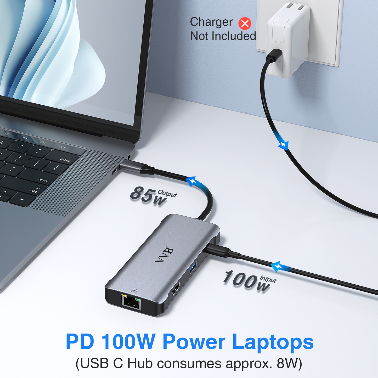 USB C Hub Multiport Adapter, Mac Adapter USB C Dongle for MacBook Pro/Air, Thunderbolt 3/4 Adapter, 6 in 1 USB-C Hub to HDMI, Ethernet, 100W PD, 3 USB 3.0 Ports for Dell, Lenovo, HP, Surface Go