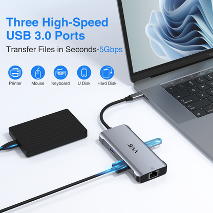 USB C Hub Multiport Adapter, Mac Adapter USB C Dongle for MacBook Pro/Air, Thunderbolt 3/4 Adapter, 6 in 1 USB-C Hub to HDMI, Ethernet, 100W PD, 3 USB 3.0 Ports for Dell, Lenovo, HP, Surface Go