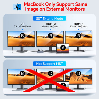 USB C Laptop Docking Station Dual Monitor HDMI for Dell/HP/Lenovo Laptop USB C Hub Multiport Adapter Dongle Dock,USB C to 2 HDMI+DisplayPort DP+Ethernet+100W USB C Power Charging Port+5USB+SD/TF+Audio