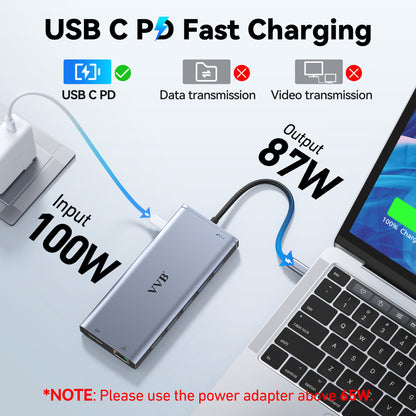 USB C Laptop Docking Station Dual Monitor HDMI for Dell/HP/Lenovo Laptop USB C Hub Multiport Adapter Dongle Dock,USB C to 2 HDMI+DisplayPort DP+Ethernet+100W USB C Power Charging Port+5USB+SD/TF+Audio