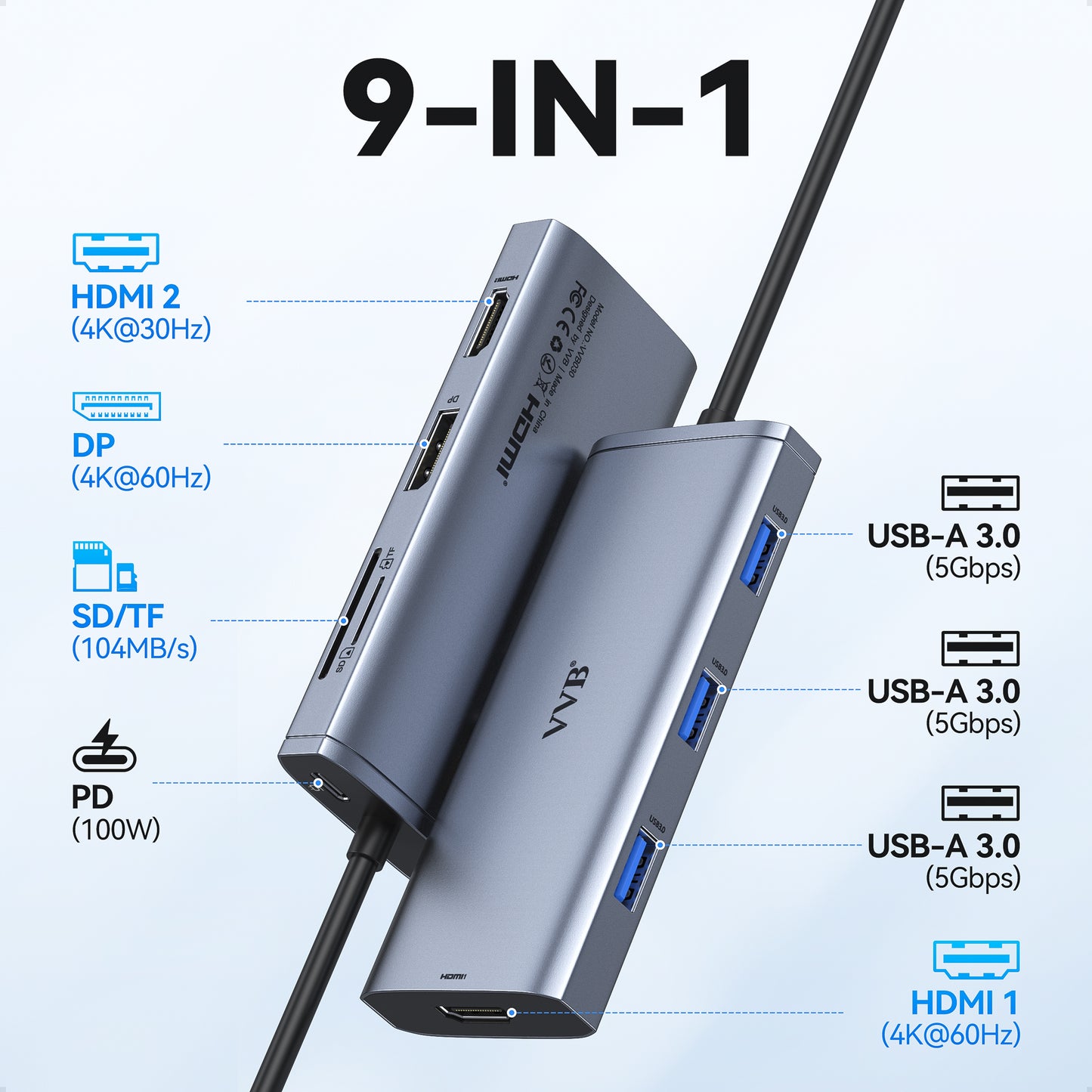 USB C Docking Station hub Triple Display USB C Hub for mac hp, 8 in 1 Docking Station Thunderbolt Dock USB C Dock Multiport Adapter with 2 HDMI, VGA, DP, 3 USB2.0,100W PD for dell, Lenovo, Surface